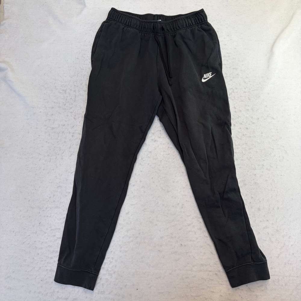 Nike Sweatpants Mens Size M Black Joggers Fleece Cuffed Embroidered Logo